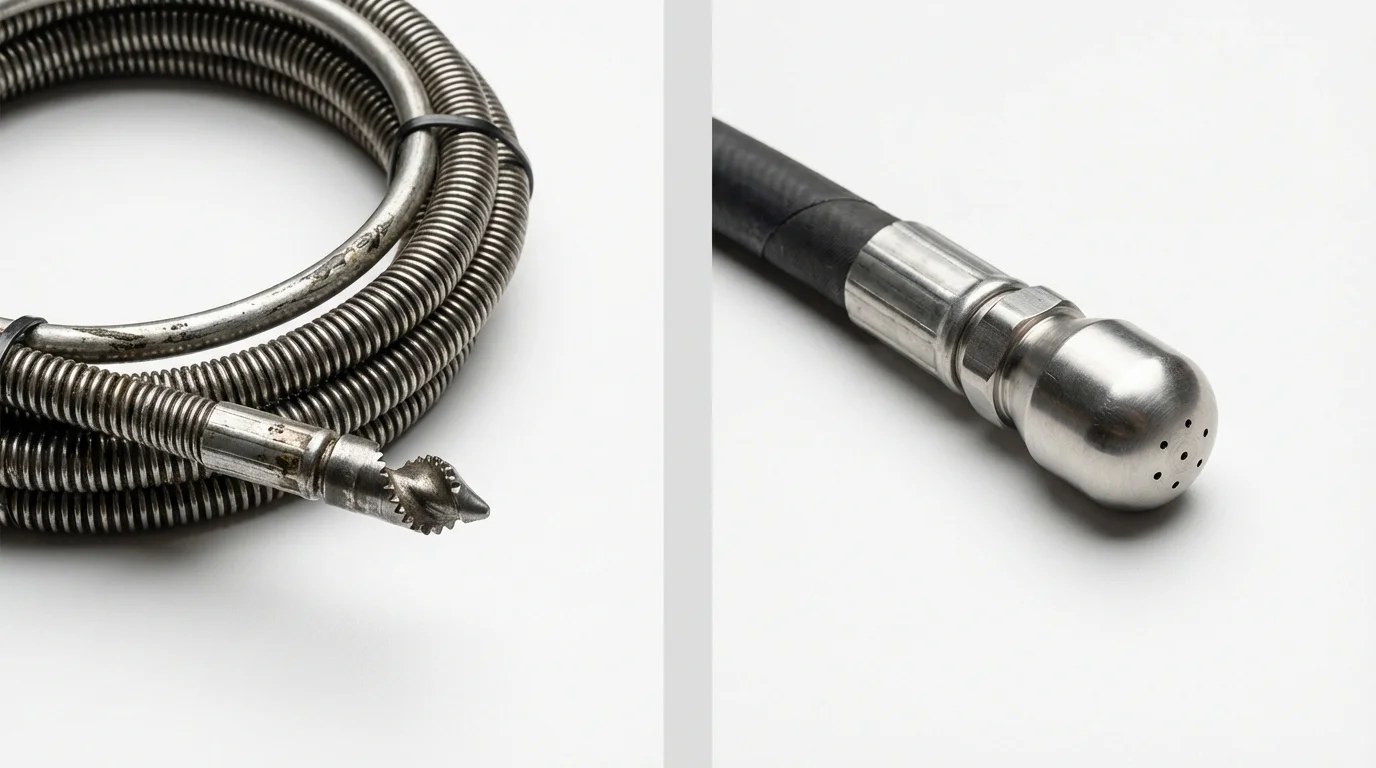 Drain snake cable and hydro jetting nozzle used for drain cleaning in Portales, NM