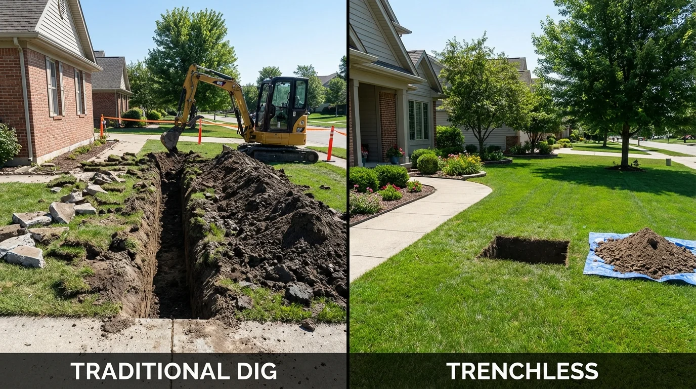 Trenchless sewer repair with minimal yard damage versus traditional excavation in Portales, NM